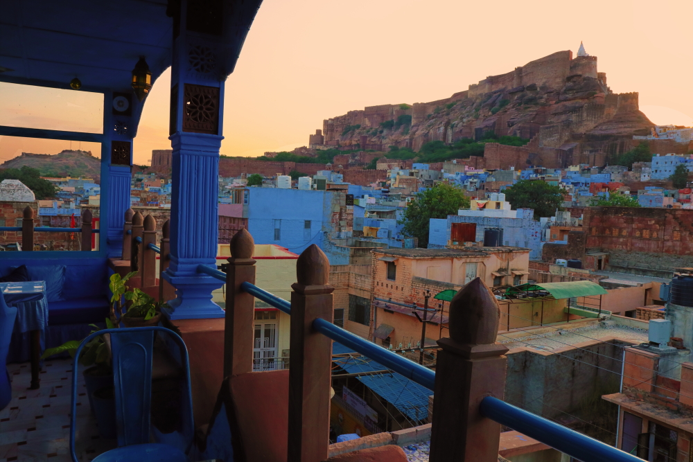 View of Mehrangarh Fort from the rooftop of my hotel in Brahmapuri.