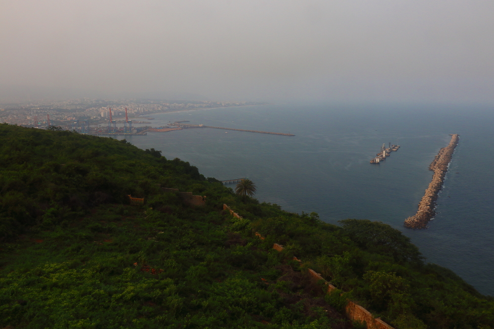 An aerial view of Vizag port from Dolphin's nose lighthouse.
