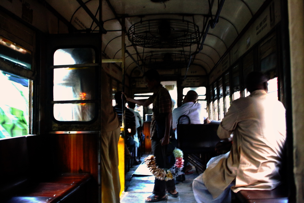 Inside a tramcar