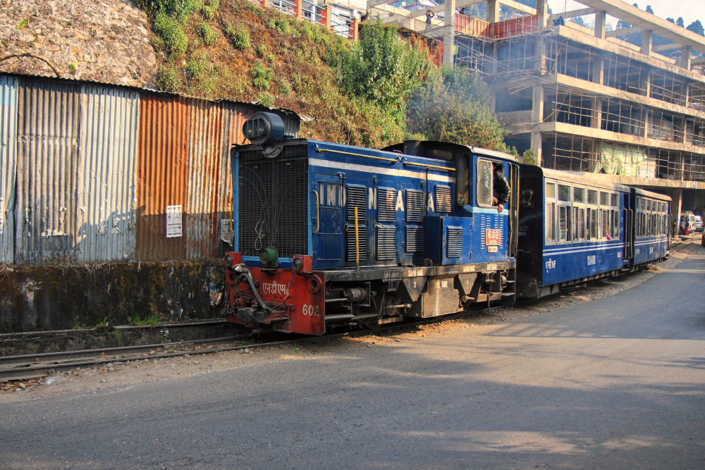 A Diesel Engine Toy Train running towards Darjeeling station.