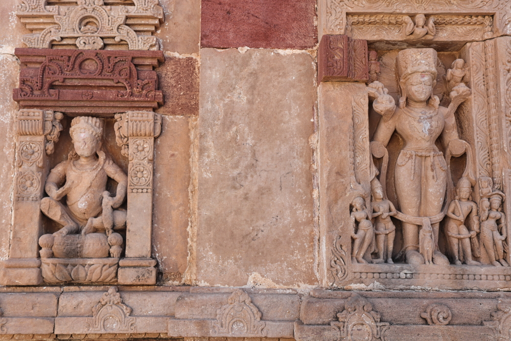 The sculpture of God and Goddess on the wall of Osian Mata Temple
