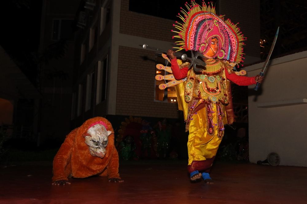 Chau mask is an important part of Chau Dance. Masks are made portraying the characters of the story on which the dance performances are based upon.