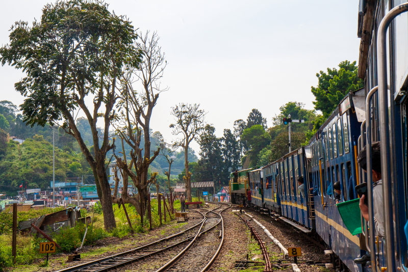 Train approaching Coonoor station in Nilgiri Hills, Tamilnadu, India